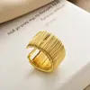 Anillo Abierto Tejido Rayado Personalizado de Nuevo Estilo Transfronterizo Europeo y Americano, Versión Ancha Irregular, Anillo de Moda Ajustable Exagerado