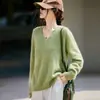 26 Suéter Básico de Lana con Cuello en V, Sin Costuras, Forro de Felpa, Otoño/Invierno para Mujer, Suéter de Punto Holgado y Casual