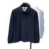 Nova Camisa Polo Masculina de Algodão Puro com Manga Longa Outono 2026, Versátil Cor Sólida Casual de Negócios para Homens de Meia-Idade com Gola Reversível