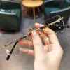 Novos Óculos Sem Aro Artísticos da Moda Retro Unissex Armação de Óculos Ultra-Leve para Negócios Adequada para Lentes de Grau Armação de Titânio Anti-Luz Azul