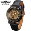T-Winner/Victor 8008 Correa de Cuero Hueco Reloj Mecánico Resistente al Agua Casual Reloj de Pulsera de Cuero Reloj Mecánico de Comercio Exterior