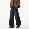 Jeans Americano de Cowboy Verão Homens Mulheres Corte Limpo Lavado Desgastado Calças Retro de Perna Larga Comprimento Total