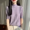 Nuevo Suéter de Punto con Lentejuelas para Mujer, Manga Corta, Corte Ajustado, Cuello Semi Alto, Estilo Coreano, Capa Base, Primavera 2026, Suéter Pulóver Transfronterizo