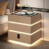 Mesa de Cabeceira Suspensa Inteligente Moderna Simples Creme Madeira Maciça Carregamento Sem Fio Fechadura com Senha Armário de Cabeceira Casa Luz Luxo