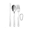 Cuchillo, tenedor y cuchara huecos de doble agujero de acero inoxidable para acampar, viajes al aire libre, vajilla de oficina, vajilla portátil de viaje de tres piezas