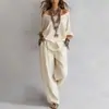 Conjunto de Verano Nuevo Casual Holgado de Lino con Mangas Tres Cuartos + Pantalones de Pierna Ancha para Mujer - Sitio Independiente de Amazon Transfronterizo Europeo y Americano