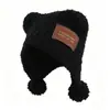 Gorro Pasamontañas con Pompones en las Orejas de Osito de Peluche Lindo para Mujer, Cálido Versátil para Otoño e Invierno, Protección para las Orejas