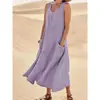 Amazon Sitio Independiente Wish2023 Verano Estilo Europeo y Americano Bolsillo Sin Mangas Cuello Redondo Vestido de Algodón Puro para Mujer