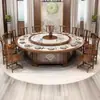 Mesa de Jantar Elétrica de Mármore para 18 Pessoas, Nova Mesa Redonda Grande de Madeira Maciça com Tampo de Rocha Estilo Chinês Moderno, Especial para Hot Pot em Clubes