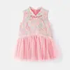 Vestido para Niña 2026 Verano Nuevo Estilo Rosa Bebé Niña Infantil Vestido para Fiesta de Primer Cumpleaños Nuevo Estilo Chino Falda Cheongsam 5860