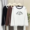 Top de Manga Longa com Estampa de Letras, Estilo Novo para Outono Inicial, Plus Size 100kg para Estudantes, Camisa Básica que Rejuvenesce 8039