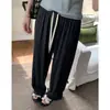 Calça Casual de Tecido Trançado com Cordão para Mulheres no Verão, Calça de Perna Larga Solta, Macia e Sedosa, Calça Reta Cinza