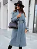 2023. Nuevo Estilo en Wish y Amazon: Abrigo de Lana Sencillo para Mujer con Botones, Cuello en V y Lazo, Manga Larga, Otoño/Invierno