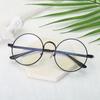 Lentes Anti-Luz Azul Montura de Metal Retro Literarios y Artísticos Elegantes Montura Redonda Espejo Plano Gafas Protectoras contra la Radiación con Lentes para Miopía