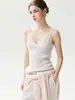 Camisola de tricô de cashmere com decote em V estilo coreano, renda vazada, camada interna feminina outono/inverno, blusa básica slim