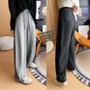 Esconder a carne nota máxima! Calça casual de corte reto com cós elástico, color block patchwork, para mulheres com silhueta em pera, emagrecedora, versátil, com bom caimento e perna larga