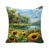 Girasol temu Amazon transfronterizo funda de almohada vintage juego de cuatro piezas para primavera y verano