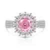 Anillo de Girasol con Piedras Preciosas de Colores de Venta Caliente Transfronteriza para Mujeres, Incrustado con Diamante de Alto Carbono Súper Brillante Corte Rosa, Dropshipping para Transmisiones en Vivo de Tiktok