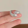 Anel de Laço Rosa Doce com Diamante para Mulheres Usarem Elegante e Fashionável Anel Aberto de Prata S925 Anel para Dedo Indicador