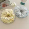 Goma de pelo rizada floral fresca de verano multicapa para mujer, dulce goma para moño, cuerda elástica para coleta baja