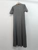 Ropa Plisada al Mayoreo 25 Verano Color Sólido Vestido Cuello Redondo para Mujer Largo Medio Corte Ajustado Vestido con Abertura Versátil Literario Retro