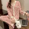 Pijama feminino outono 2022 calça de manga comprida cardigã solto terno fofo doce coreano para casa