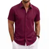 Camisa de Manga Corta para Hombre, Ligeramente Elástica, Color Natural, Botones, Sin Planchar, Estilo Casual Old Money, Venta al por Mayor de Comercio Exterior
