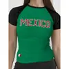 Camiseta Curta de Verão Americana Sexy Expondo o Umbigo Manga Curta Y2K Gola Redonda Pulôver Roupas Base Camadas Bordadas Femininas