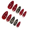 24 Piezas de Uñas Postizas Rojas con Forma de Almendra y Flores de Pedrería, Populares en Europa y América, Piezas de Nail Art Disponibles para Venta al por Mayor