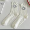 Calcetines de Rizo de Malla de Lunares de Primavera y Verano Calcetines Lindos de Dibujos Animados hasta la Mitad de la Pantorrilla Calcetines Transpirables a Rayas Calcetines Desodorantes Blancos para Mujer
