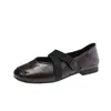 Zapatos de tacón Mary Jane estilo coreano para mujer, zapatos de salón poco profundos de punta cuadrada francesa con velcro, zapatos de ballet negros delicados