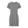 Vestido Feminino Americano Justo de Gola Redonda e Manga Curta, Estilo Básico Ajustado, Mini Vestido Bodycon Esticável e Sexy