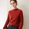 Nuevo Suéter de Cachemir para Mujer Otoño/Invierno 2026 Cuello Semi Alto Dobladillo Enrollado Moda Color Sólido Tejido Grueso de Siete Puntos Capa Base