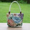 Bolso de Lona Estilo Nuevo con Hilo Dorado Jacquard Bordado por Ambos Lados, Bolso de Mano Casual Estilo Étnico, Bolso de Mano para Mujer Hanfu