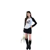 Camiseta de manga larga raglán con bloques de color de conejito lindo estilo coreano para mujer, otoño 2026, top básico casual holgado 26256