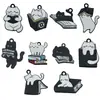 Gato Preto e Branco Fofo de Desenho Animado Lendo Acessórios DIY Colar Brincos Pingente Pulseira Chaveiro Pequeno Pingente