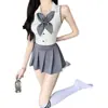 Lencería sexy, atuendo puro de colegiala, uniforme de secretaria marinera, conjunto seductor de falda corta, falda corta suave estilo universitario girl, estilo JK