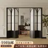 Porta Dobrável Preta Retro Estilo Francês para Varanda, Cozinha, Banheiro, Divisória de Sala de Estar, Porta de Correr com Trilho Suspenso de Liga de Alumínio-Magnésio-Titânio