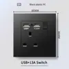 Hong Kong y Macao Enchufe USB Británico 13A con Enchufe de Carga Rápida Tipo-C Interruptor de Luz Estándar Británico Panel de Plástico Negro
