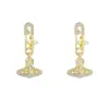 Pendientes de Trébol de Cuatro Hojas Versión de Alta Gama para Mujer, Broches Vivienne Saturno de Perla, Pendientes Estilo Clip de Papel, Pendientes de Planeta de Lujo Ligero
