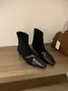 Primeiro Encontro Temporada Estilo Coreano Patchwork Bico Quadrado Salto Bloco Botas Slim Femininas 2026 Outono Novo Camurça Retrô Fashionável Salto Médio Bai