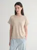 Camiseta de punto suave estilo americano para mujer, cuello redondo, manga corta, fina de verano, transpirable, manga enrollada, simple, versátil, top adelgazante