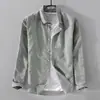 Camisa de Linho Masculina Manga Longa Casual Gola Lapela Cor Sólida Solta Respirável Material de Linho Camisa Masculina Atacado Comércio Exterior