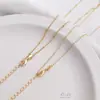 Collar de Acero Jf14K que Conserva el Color con Acabado de Oro Real Estampado Cadena Plana de Perlas O Cadena de Extensión de Gota de Agua Collar para Clavícula de 45 cm