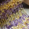 Cristal natural cor segmentada gradual cristal roxo amarelo com forma contas soltas roxo amarelo gradiente com forma produtos semiacabados corrente longa com contas