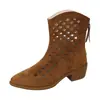Botas Curtas Ocasionadas de Bico Fino Estilo Ocidental para Mulheres, Botas Respiráveis de Salto Grosso na Altura da Panturrilha para Primavera e Verão, Botas de Tela que Aumentam a Altura, Botas Versáteis e Descoladas