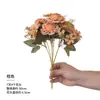 Buquê de Flores Artificiais com 7 Cabeças de Rosas de Seda Multicamadas com Bordas Queimadas, Arte Floral, Decoração de Casa, Arranjo de Cena