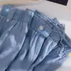 Foto Real de Pantalones Casuales para Mujer Talla Grande, Talla 90 kg, Jeans Finos de Seda de Hielo Primavera/Verano, Corte Holgado, Pantalones Jogger Adelgazantes