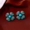 Pendientes Vintage de Plata con Flores Incrustadas de Diamantes, Pendientes Sencillos y Versátiles de Estilo para el Trabajo, Pendientes de Moda y Elegantes para Mujer