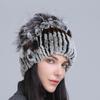 Gorro de Lana Grueso de Invierno Nuevo para Mujer Estilo Europeo y Americano, Gorro de Piel de Conejo Rex, Gorro de Punto con Cinturón Lateral y Flor